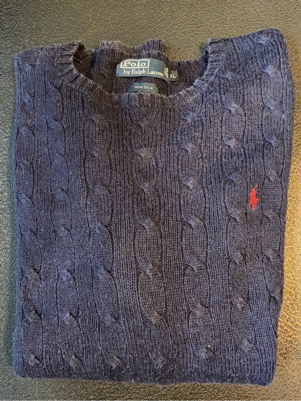 Ralph Lauren Navy Cable Knit Crewneck Sweater with Red Pony